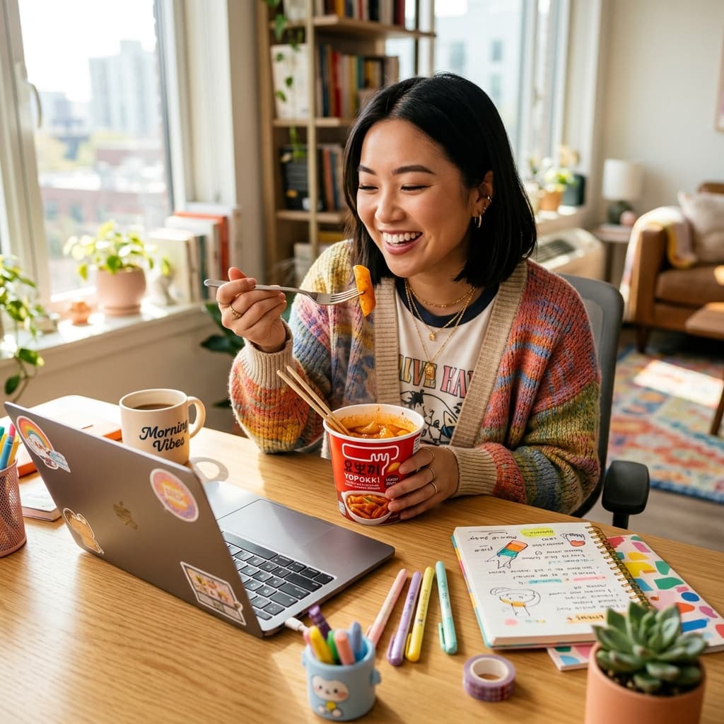 Enjoying Yopokki Tteokbokki